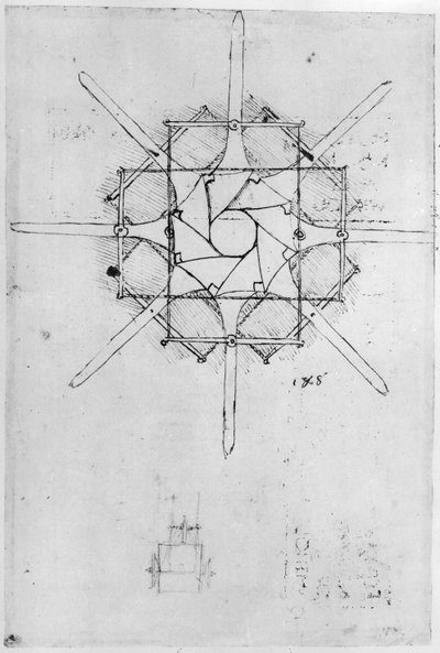 Progetto per una maniglia pieghevole del verricello da Leonardo da Vinci